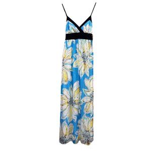 Floral Print Spaghetti Strap Maxi Dress By Roulette Size 4 Blue & Yellow
